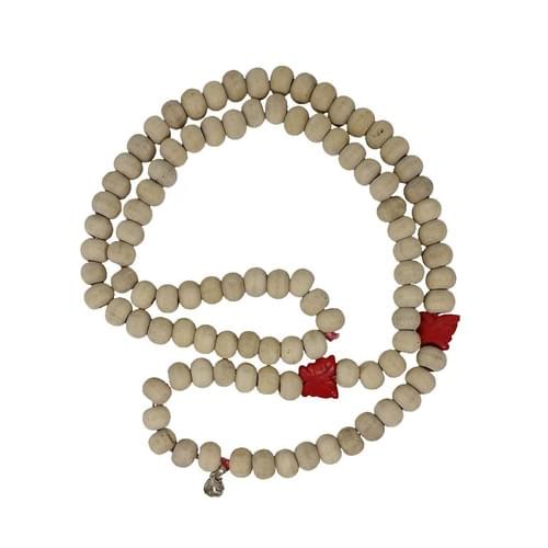 Mala with 108 Wood Beads Natural Color Red Butterflies and a BoBo Mermaid Pendant