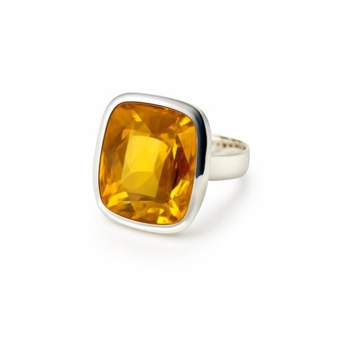 Ring in Silver Cushion Shaped Orange Citrine size 56