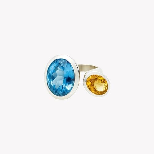 Silver Ring Unisex with Topaz and Citrine