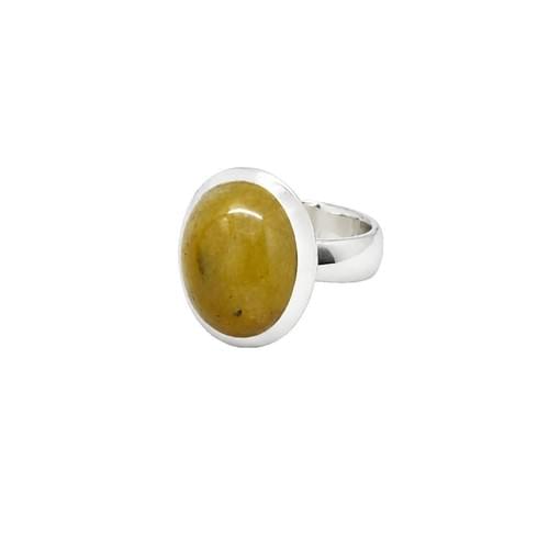 RIng in Silver set with one Oval Yellow Sapphire Cabochon 53