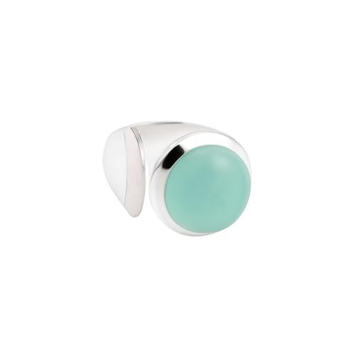 Ring "Whale" in Silver set with one Aquamarine Cabochon size 18