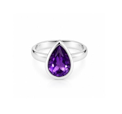 Ring in Silver with one pear shaped Amethyst 55
