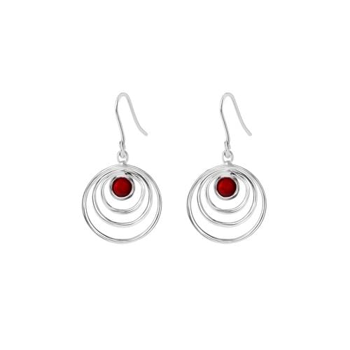 1 pair of hanging earring in silver "moon" with Garnet