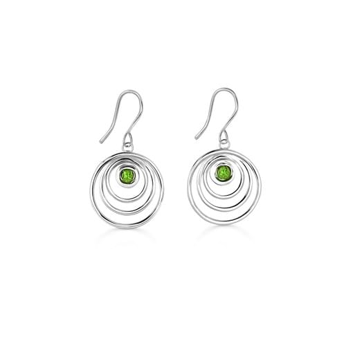 1 pair of hanging earring in silver "moon" with peridot
