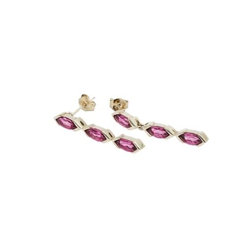 1 Pair of Silver Earring with each 3 Pink Rhodolite Garnet