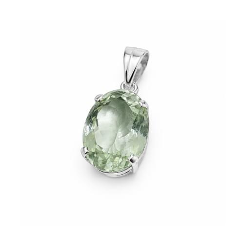 Pendant in Silver with an Oval Light Green Quartz