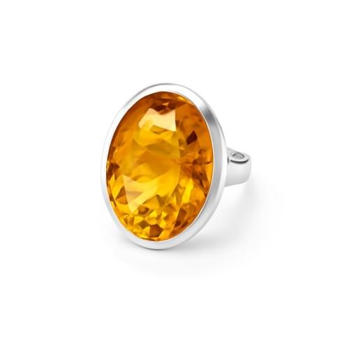 Ring in Silver Oval Shaped Orange Citrine size 58