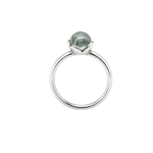 Ring in Silver set with one Round Light Green Aquamarine Ball size 53
