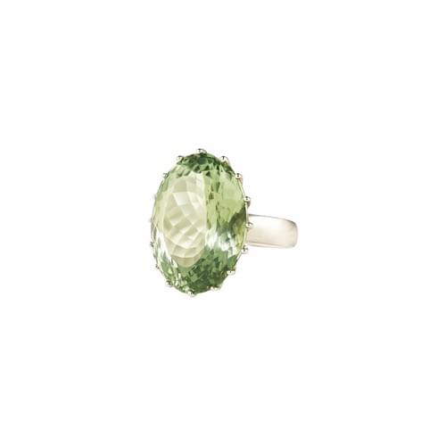 Ring in Silver with a facetted Light Green Quartz size 52