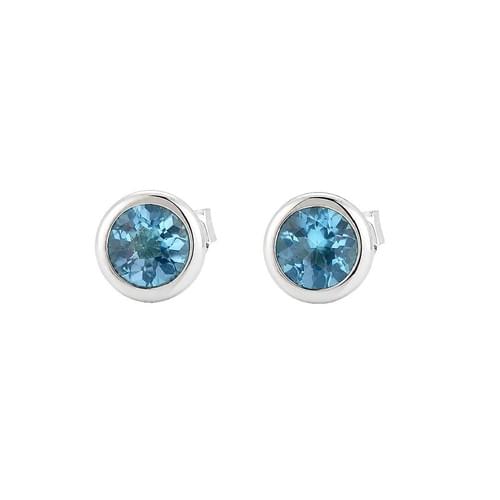 1 Pair of Silver Earring with each 1 Round Light Blue Aquamarine