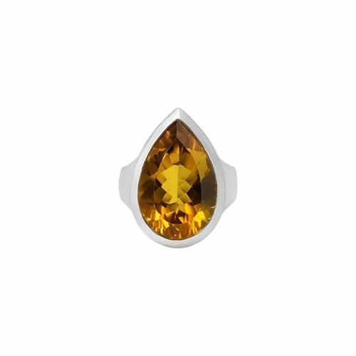 Ring in Silver Pear Shaped Dark Orange Brownish Citrine size 58