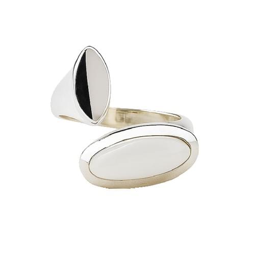 Silver Ring one side silver one side oval Cabochon Moonstone 53