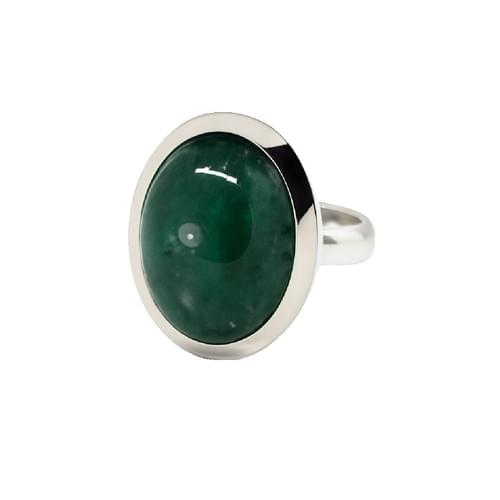 Ring in Silver set with one oval Blue Aquamarine Cabochon 56