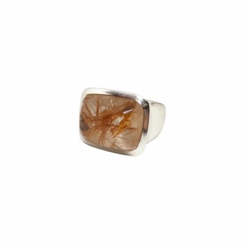 Ring in Silver Cabochon Rutile Quartz size 57
