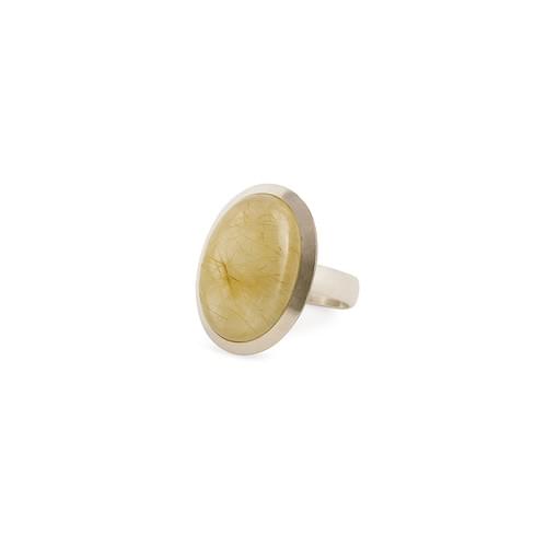 Ring in Silver Oval Cabochon Rutile Yellow Quartz size 56