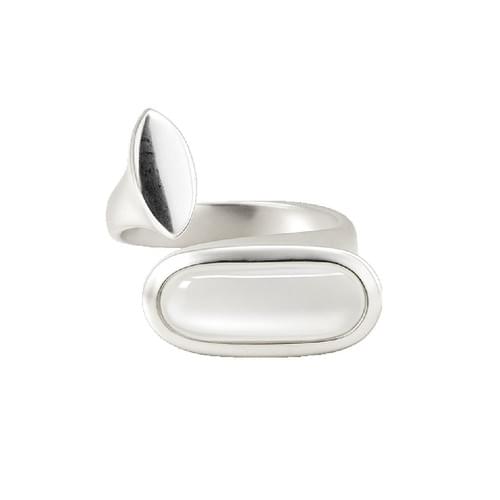 Silver Ring one side silver one side oval Cabochon Moonstone 56
