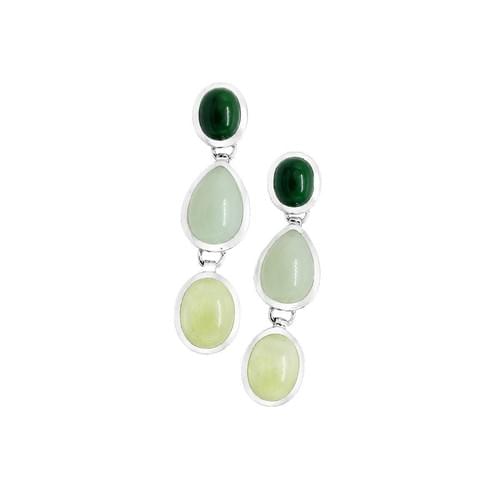 Hanging Earring in Silver Collection C 3 Cabochon Green