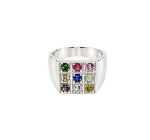 Silver Ring Navarathna with Sapphires Square 22