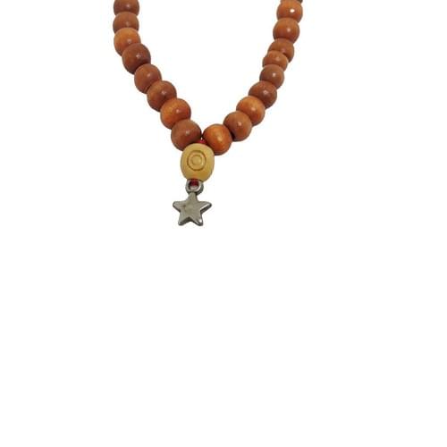 Mala with 108 Wood Beads in Orange-Brown with a Star