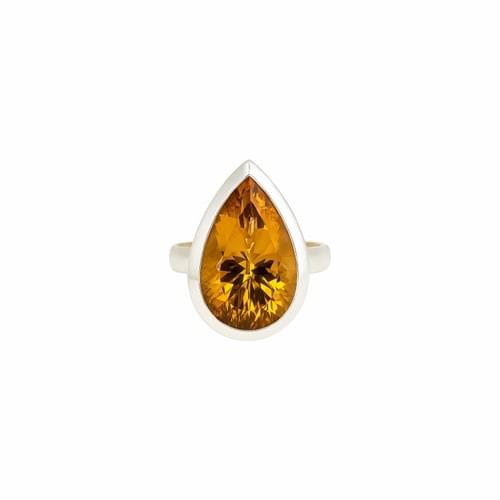 Ring in Silver Pear Shaped Dark Orange Brownish Citrine size 57