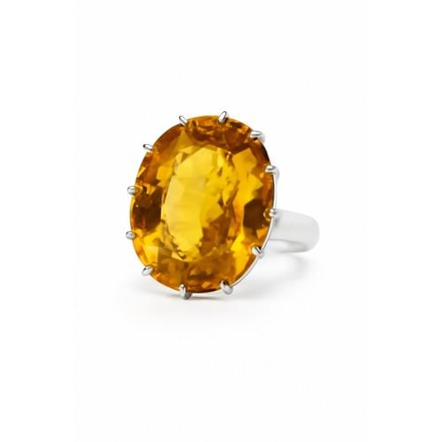 Ring in Silver Oval Shaped Orange Citrine Claw Setting size 57