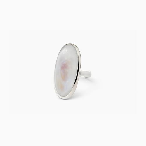 Silver Ring Big Oval Blueshine Cabochon Moonstone Round 58