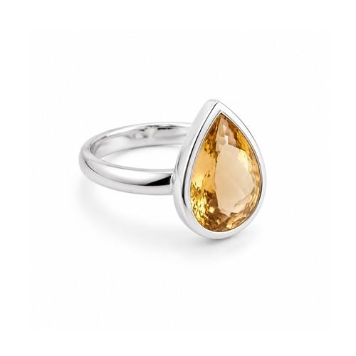 Ring in Silver Pear Shaped Light Yellow Quartz size 62