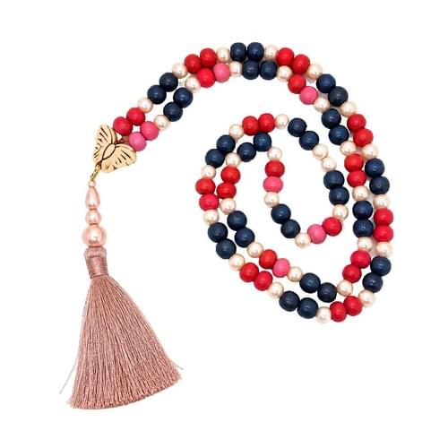 Mala with 108 Beads in Blue Pink and Pearl