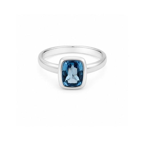 Ring size 16 in Silver set with Long square Swiss Blue Topaz