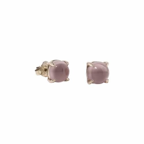 Earring in Silver "C" Collection in Pink Rose Quartz Cabochon
