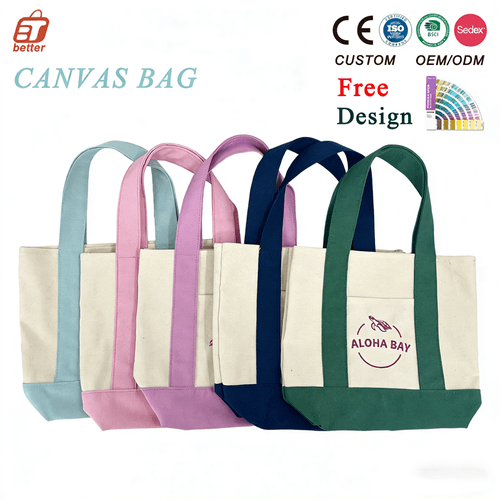 Custom Embroidery Logo Canvas Shopping Bag Hot Selling Women Mini Cotton Canvas Tote Bag With Pocket
