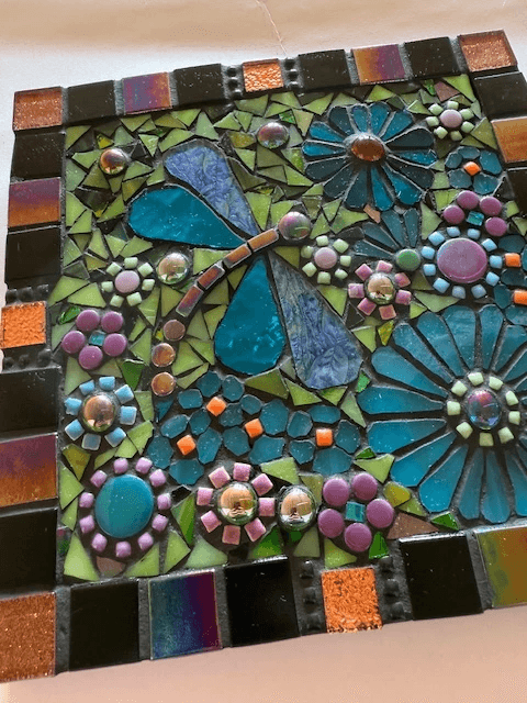 Teal Blue & Copper Dragonfly Mosaic Wall Panel