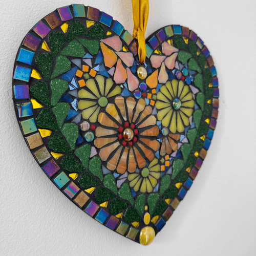 Golden Floral Mosaic Heart 20cm