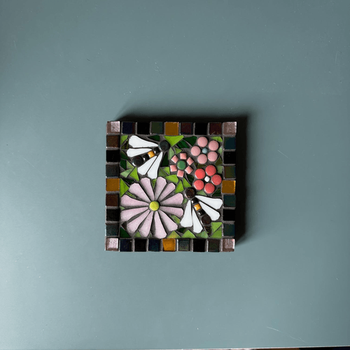 Mosaic Flowers and Bees Coaster Pastels
