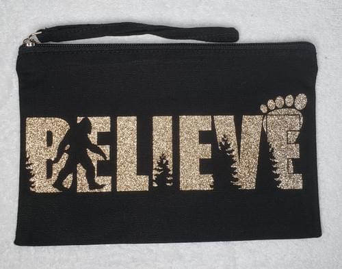 Canvas Zipper Pouch - Black Bigfoot Believe