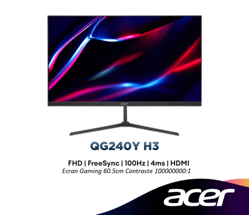 ECRAN ACER NITRO 23.8" LED QG240Y GAMING 100Hz 4MS FULL HD + FRAIS D'ENVOIE INCLUS MAO