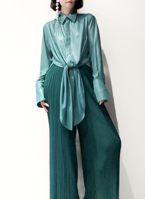 Aqua Satin Blouse 1