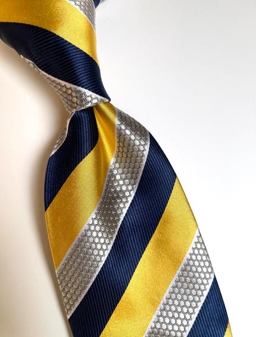 NEW Gold Navy Hex Striped Tie