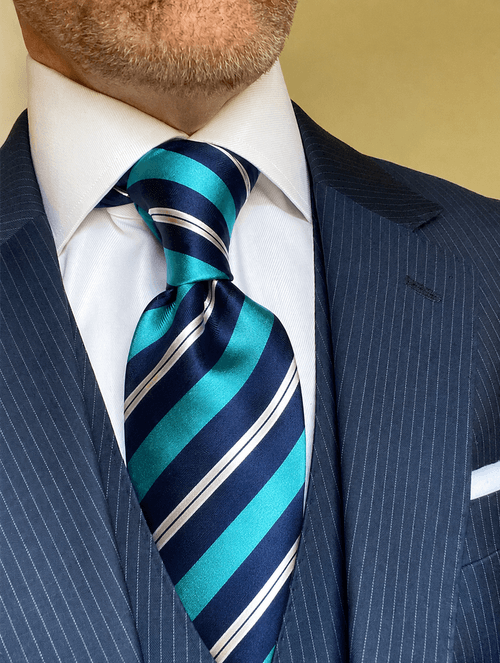 NEW Aqua Navy Power Striped Tie