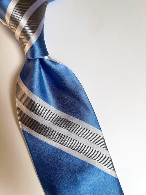 NEW Light Blue Silver Double Striped Tie