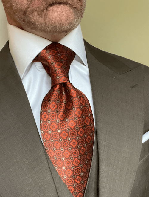 NEW: Regal Rust Foulard Printed Silk Tie