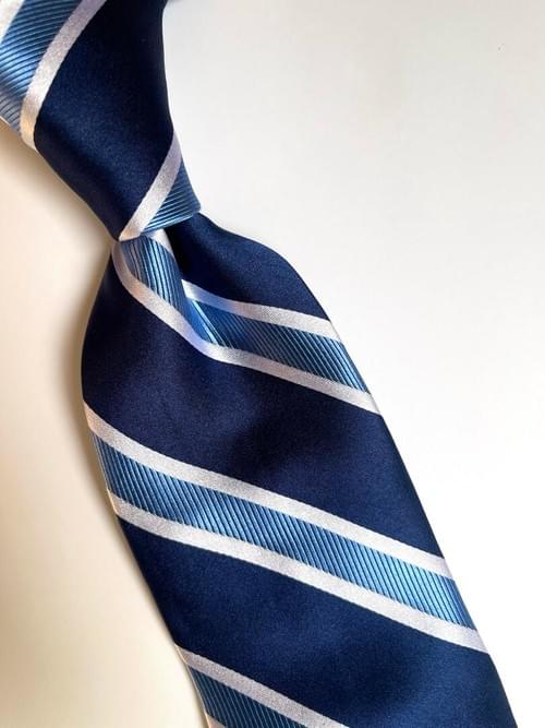 NEW Navy Light Blue Twill Striped Tie
