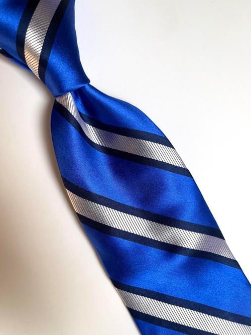NEW Royal Blue White Twill Striped Tie