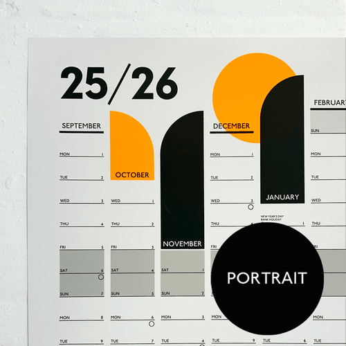 2025-26 ACADEMIC A1 PORTRAIT Wall planner - Neon