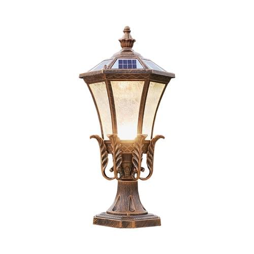 Six sides Phoenix flower solar hexagonal pattern glass aluminum column garden lamp