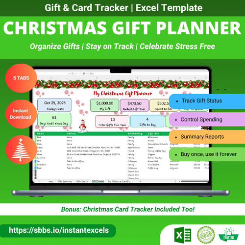 Christmas Gift Planner | Gift Tracker | Excel Template