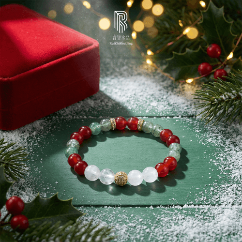 極光聖詩|喜馬拉雅白水晶、紅瑪瑙、綠草莓晶|淨化放大|穩定勇氣|溫柔吸引|設計款水晶手串|睿智水晶