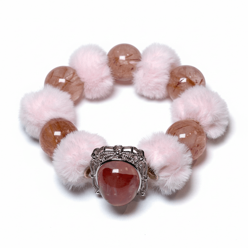 雪映心願|紅膠花、紅膠花魔盒、粉色毛球|熱情啟動|行動幸運|好人緣|設計款水晶手串|睿智水晶