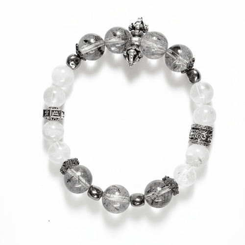 金剛護|黑閃靈鑽、喜馬拉雅白水晶、金剛杵、六字箴言|