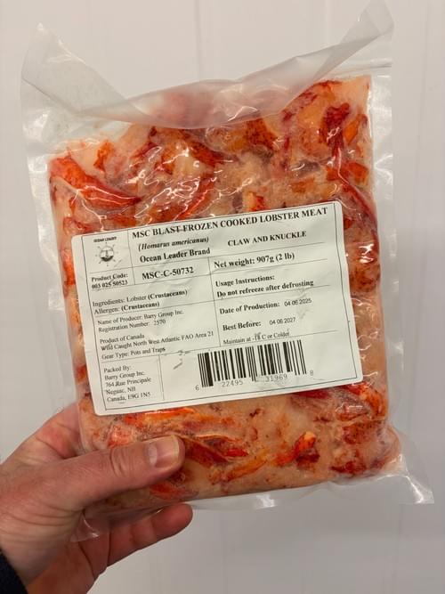 Large 907gm pack of cooked lobster claw meat.